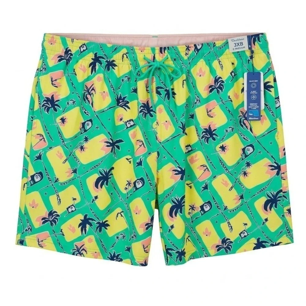 NEW Caribbean Swimwear‎ Men's 3XB Green Tropical Palm Tree Swim Trunks
